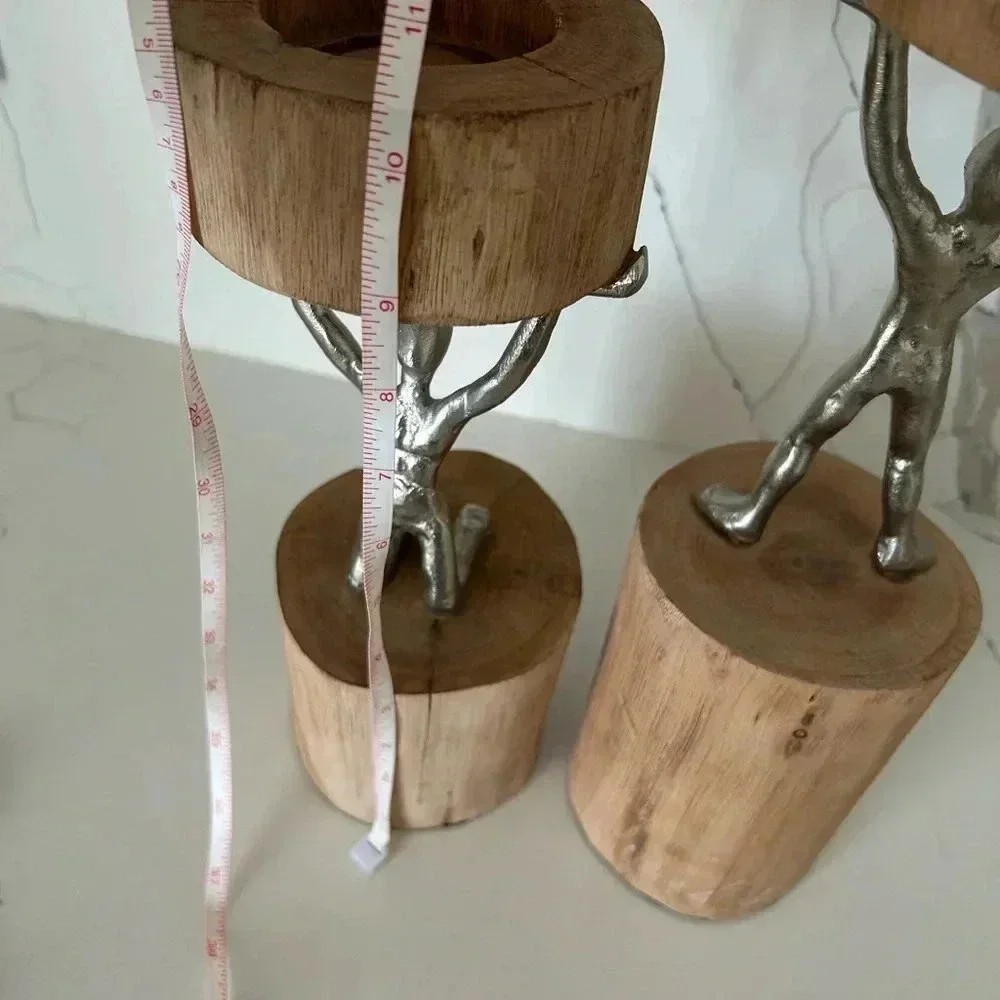 Set Of 2 PIER 1 WOODEN MAN CANDLE HOLDER Made In India